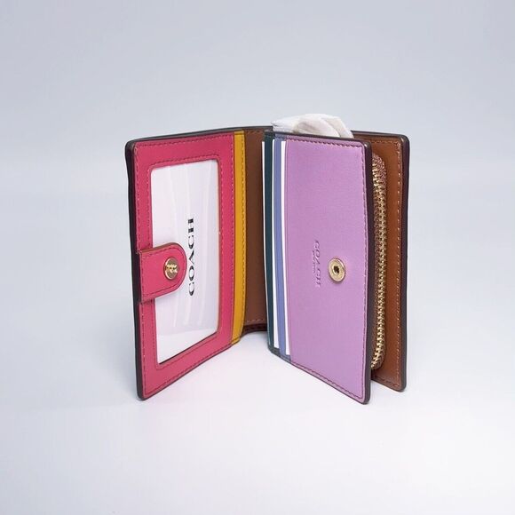 COACH C3771 Snap Wallet In Signature Canvas With Rainbow Colorblock Interior NWT - Picture 5 of 11